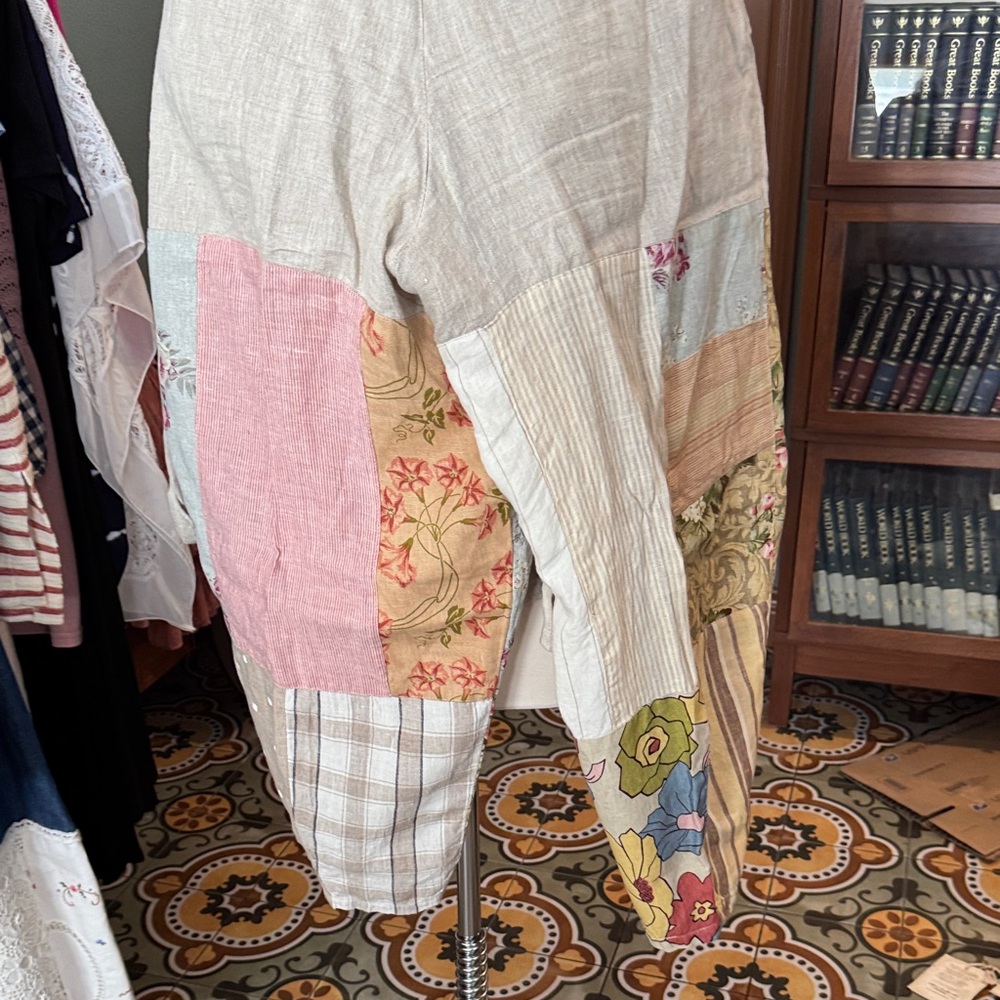 Boho Patchwork Linen Tunic Top - Neutral - image 4